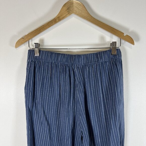 Nic+Zoe Pants Womens 8 Blue striped Wide Leg Organic Linen Beach Vacation Office - Picture 7 of 10